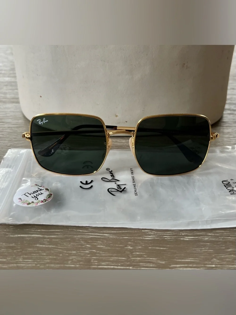 Ray-Ban Sunglasses RB1971 Square Reverse 9147/31 54/9 Women's Gold/ G-15 Green - Picture 14 of 16
